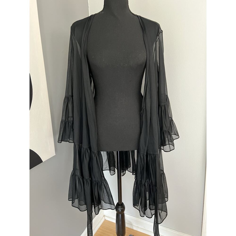Betsey Johnson Sheer Ruffle Robe Size OS Large Mesh Cover Up Coquette Whimsigoth - Picture 6 of 12
